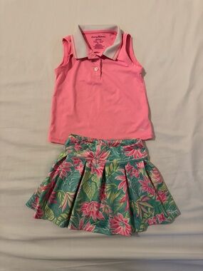 Tommy Bahama active Pink Polo Tank with Teal Floral Skort